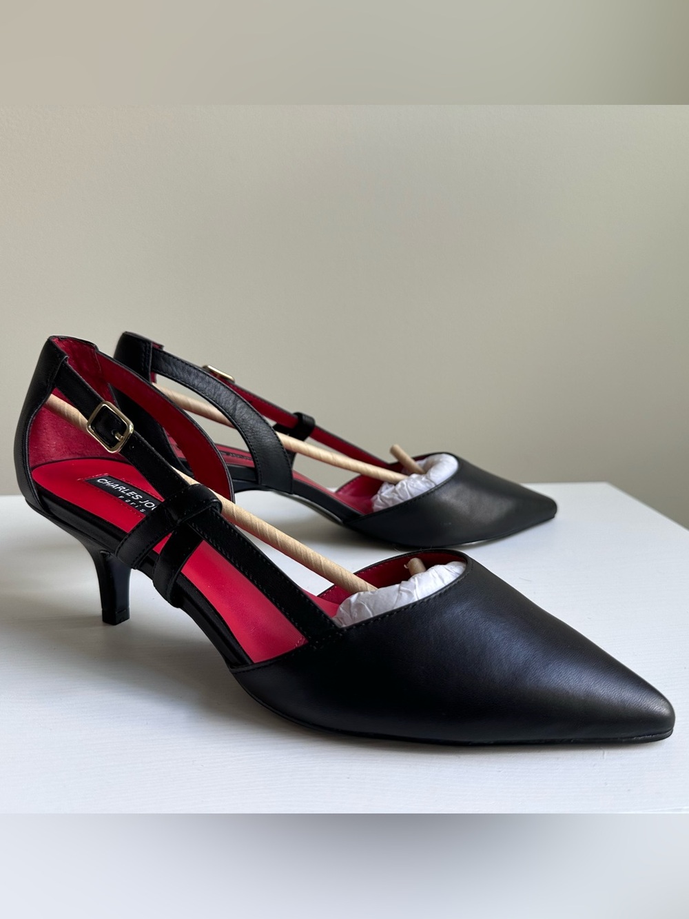 Charles Jourdan Black Pointed Slingback Kitten Heels